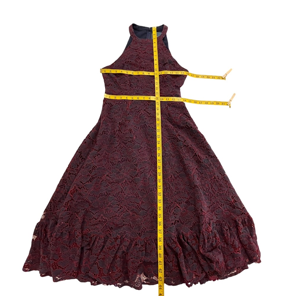 ModCloth A Night Like This Lace Dress Womens 6 Burgundy Floral Midi Ruffle - Picture 4 of 12